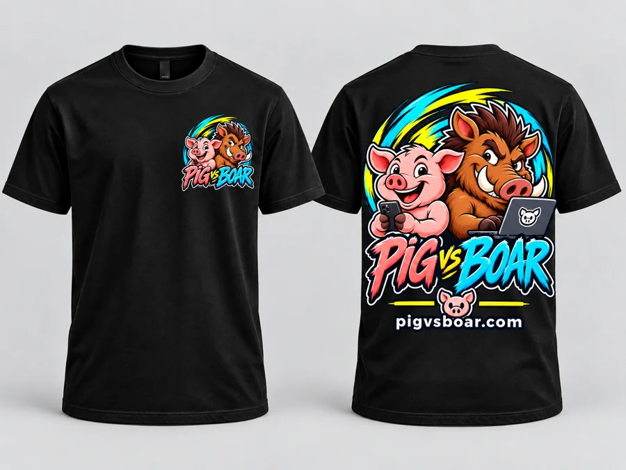 Front and back of the black Pig vs Boar Showdown tee
