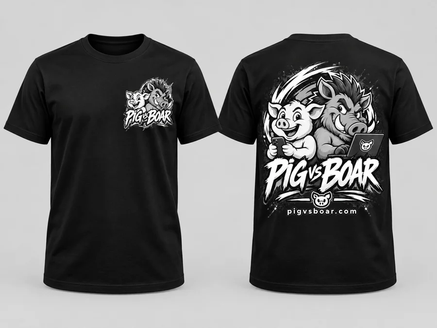 Monochrome Showdown T-shirt, front and back